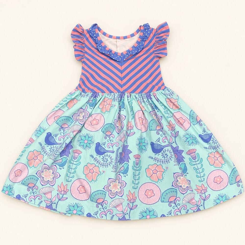 Eleanor Rose Harper Dress Girls 5/6 Floral Bird Flutter Sleeve Boutique Twirl